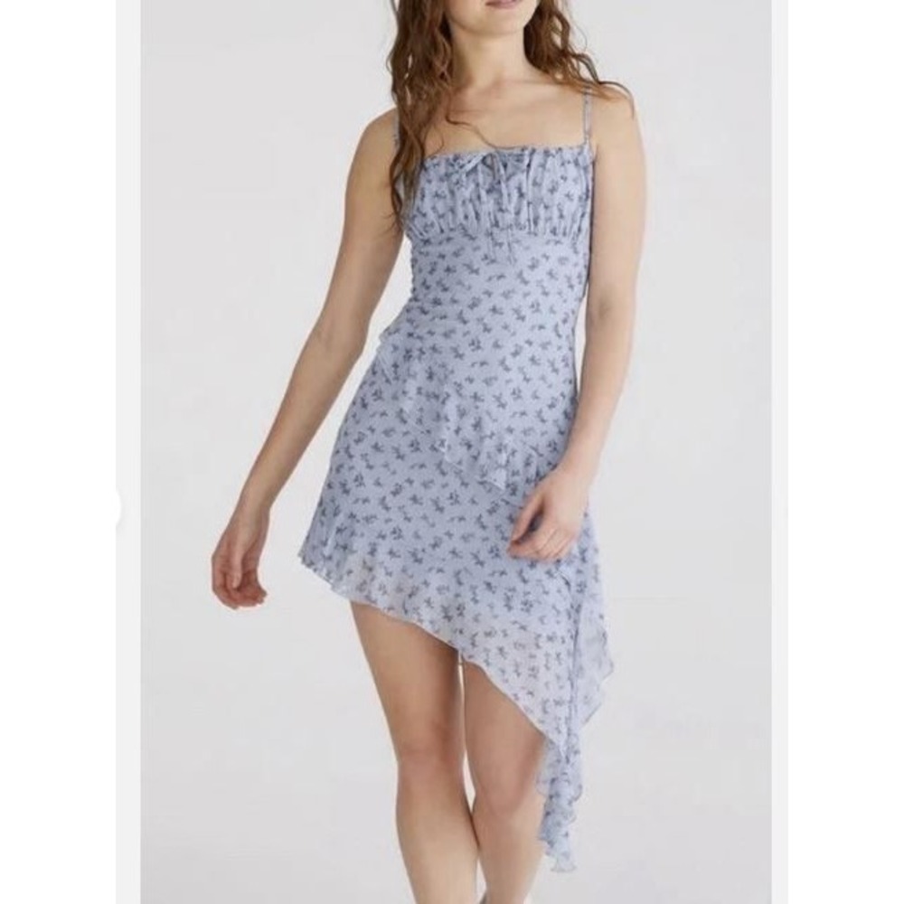 Aeropostale Womens MEDIUM Butterfly Print Mesh Asymmetrical Ruffle Dress